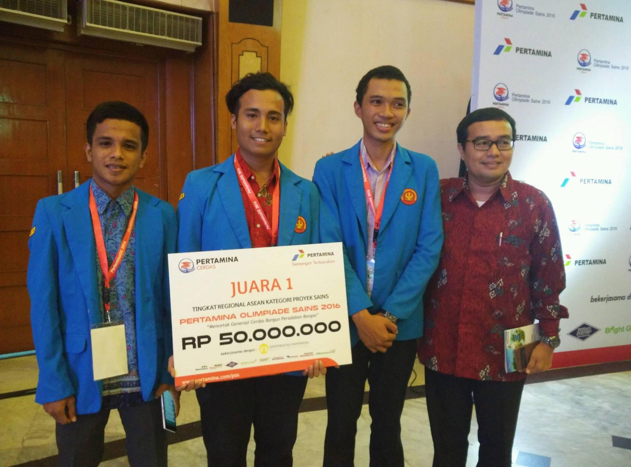 Tim Untad Raih Juara 1 Proyek Sains Terbaik Tingkat ASEAN Diajang OSN PERTAMINA 2016